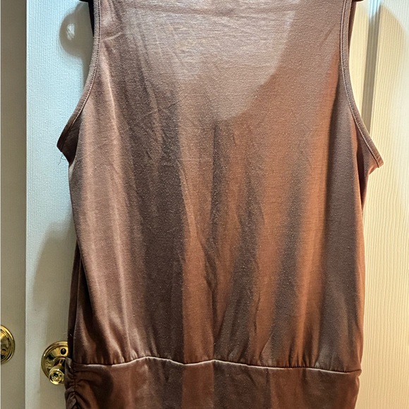Elegant Taupe Sleeveless Cowl Neck Blouse with Embellished Shoulder - Picture 7 of 8